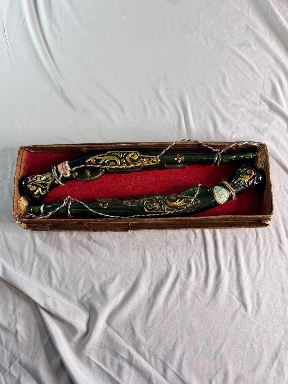 Vintage Barsottini Vino Rosso Rifle Wine Bottles Italy Green Glass Box Set